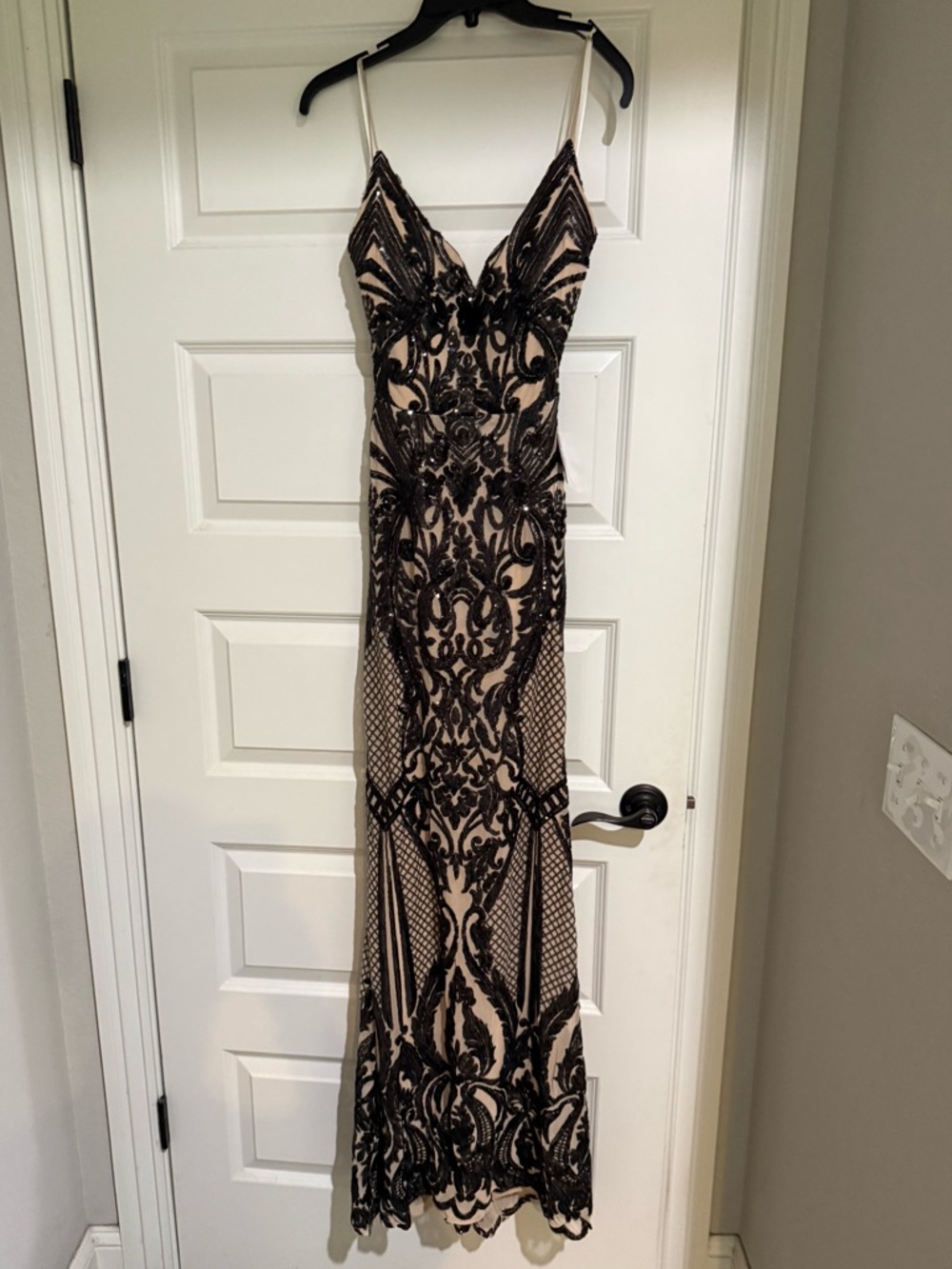 Windsor Black Lace Maxi Dress with Nude Underlay
